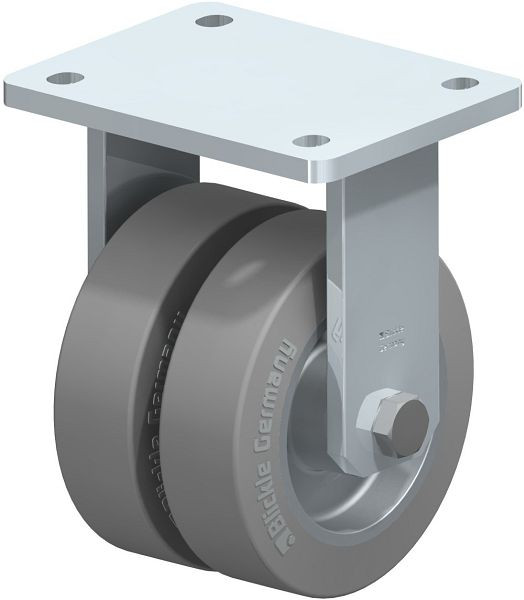 Blickle BOD-ALEV 125K-SG Stahlblech-Doppel-Bockrolle, Schwerlast-Ausführung, mit Anschraubplatte, Elastik-Vollgummi, Grau, 692418