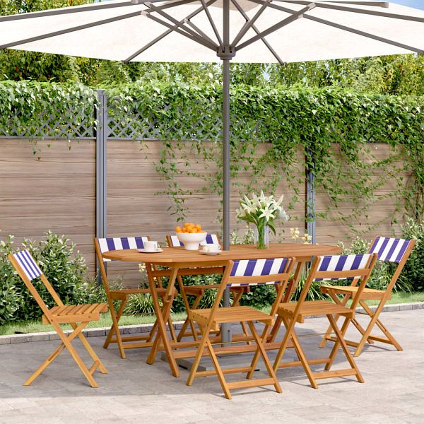 vidaXL Gartenstühle 6 Stück Klappbar Blau und Weiß Stoff und Massivholz, 3214626