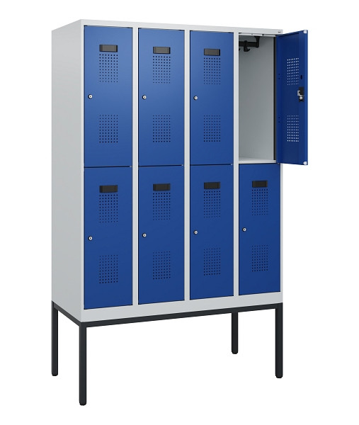C+P Doppelstock-Spind Evolo PLUS, Gestell, 8 Fächer, 1950x1200x500mm, 7035/5010, Zylinderschloss, 0493305-40 S10029