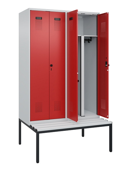 C+P PSA Doppel-Spind Evolo PLUS, Bank, 4 Abteile, 2120x1200x815mm, 7035/3000, Drehriegel, Sitzfläche Kunststoff, Sitzbank, 0490527-40P S10057