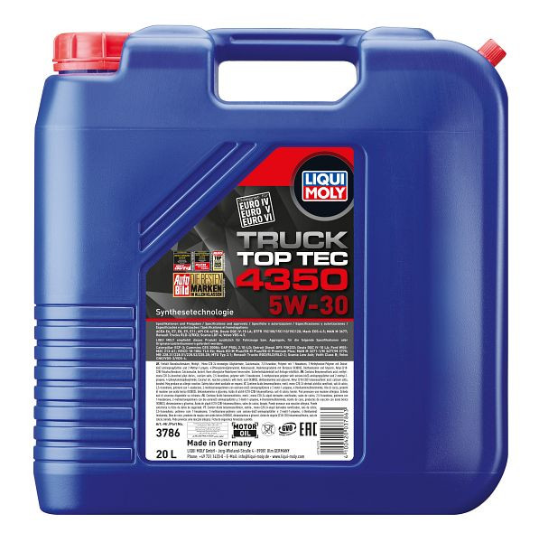 LIQUI MOLY Motoröl Top Tec Truck 4350 5W-30, Kanister Kunststoff, VE: 20 Liter, 3786