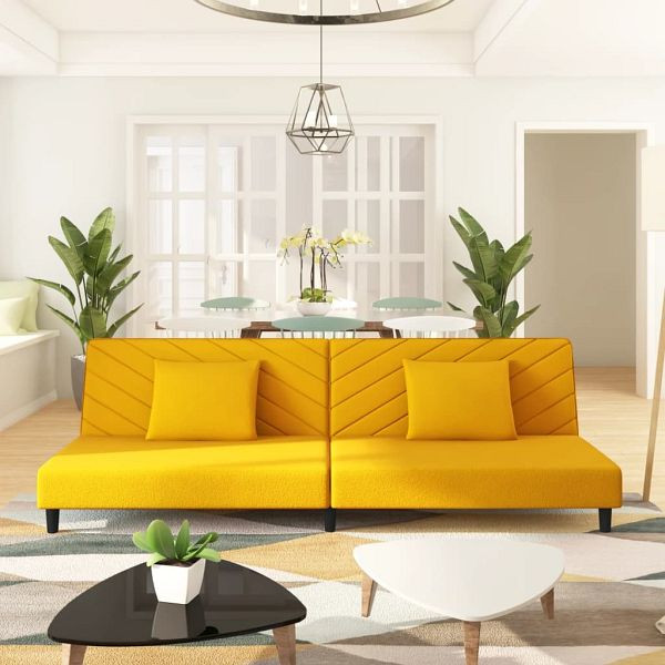 vidaXL Schlafsofa 2-Sitzer mit 2 Kissen Gelb Samt, 375916