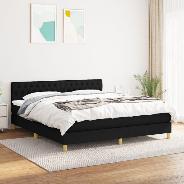 vidaXL Boxspringbett mit Matratze Schwarz 180x200 cm Stoff, 3140875