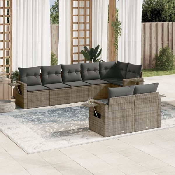 vidaXL 8-teilig Garten-Sofagarnitur mit Kissen Grau Poly Rattan, 3252757