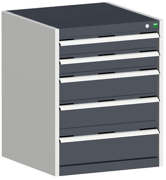 bott cubio Schubladenschrank bestückt mit 5 Schubladen BxTxH: 650 x 525 x 800 mm, RAL 7035/7016, 40011046.19V