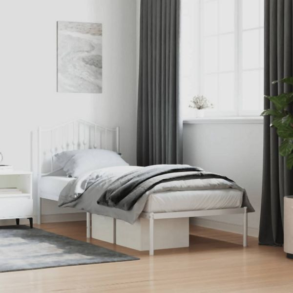 vidaXL Bettgestell mit Kopfteil Metall Weiß 90x200 cm, 373831