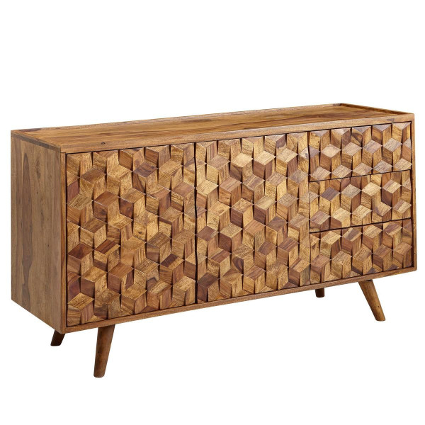 Wohnling Sideboard 138x76x45 cm Sheesham Massivholz Anrichte mit Türen & Schubladen, Kommode Kommodenschrank Holz Modern, Standschrank Wohnzimmer, WL6.563