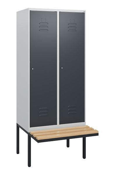C+P Umkleidespind Classic PLUS, 2 Abteile, 1950x800x815mm, 7035/7016, Zylinderschlösser, Buche-Sitzleisten, 0800405-22 S10023