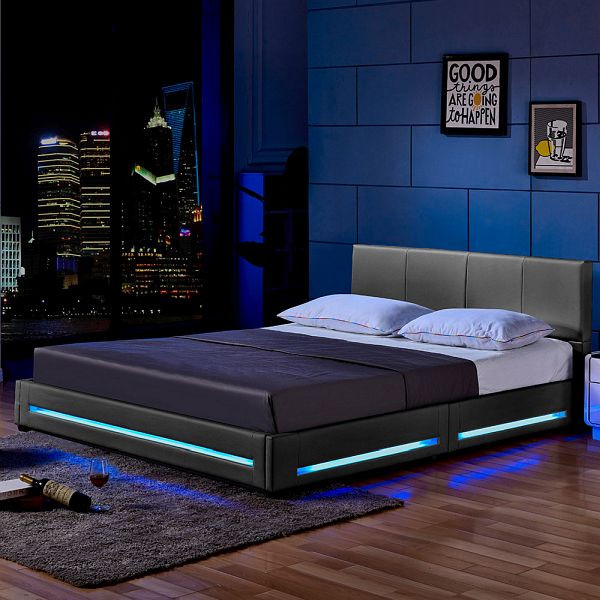 HOME DELUXE LED Bett ASTEROID, 160 x 200 cm Dunkelgrau, 49593