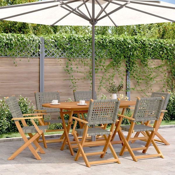 vidaXL 7-tlg. Garten-Essgruppe Poly Rattan und Massivholz Grau, 3281707