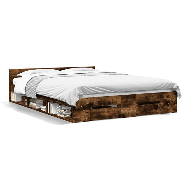 vidaXL Bettgestell mit Schubladen Räuchereiche 140x200cm Holzwerkstoff, 3280752