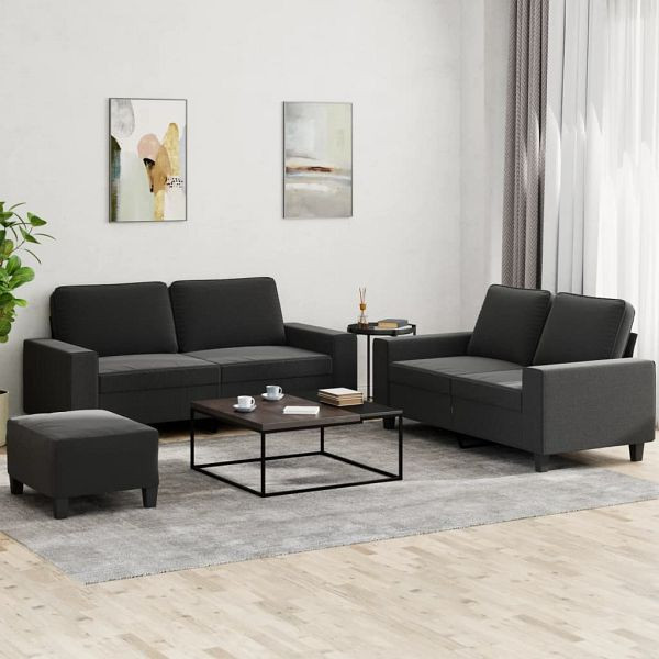 vidaXL 3-teilig Sofagarnitur Schwarz Stoff, 3201894, 8721012068612