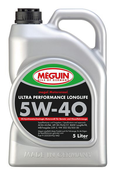 Meguin megol Motorenöl Ultra Performance Longlife SAE 5W-40, Kanister Kunststoff, VE: 5 Liter, 6328