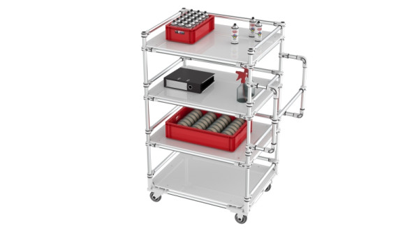 TRILOGIQ 4-stöckiger Regal-Trolley mit 3 Anschlägen/Ebene, 49A-3