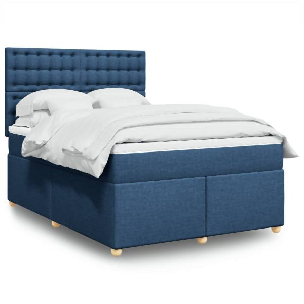 vidaXL Boxspringbett mit Matratze Blau 160x200 cm Stoff, 3293651