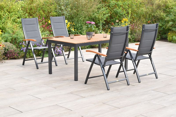 Merxx Paxos Set 5-teilig, 4 Klappsessel, gepolstert, 1 Tisch 150 x 90 cm, Tischplatte aus Akazienholz, 50994-307
