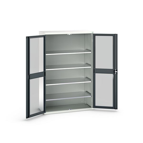 bott verso Flügeltürschrank mit Sichtfenster, mit 4 Fachböden, BxTxH: 1300 x 550 x 2000 mm, Lichtgrau / Anthrazitgrau, 16926663.19