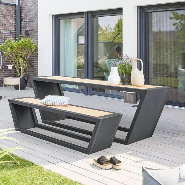 HOME DELUXE Sitzgarnitur aus Stahl KOBON Anthrazit, 1 x Bank + 1 x Tisch, 73255