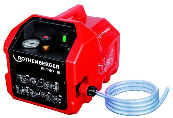 Rothenberger Prüfpumpe RP Pro III, selbstansaugend mit Netzkabel, Hochdruckprüfschlauch und 1/2"-Anschluss, Befüllschlauch, 61185