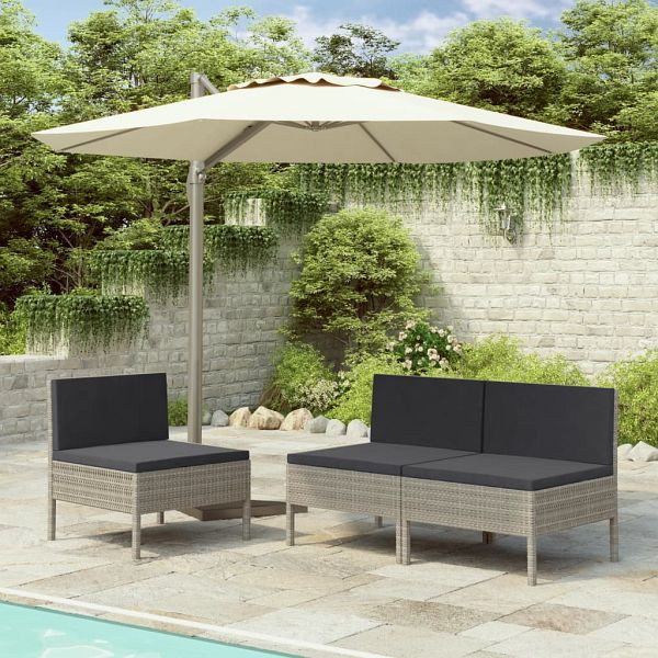vidaXL Gartenstühle 3 Stück mit Auflagen Poly Rattan Grau, 310192