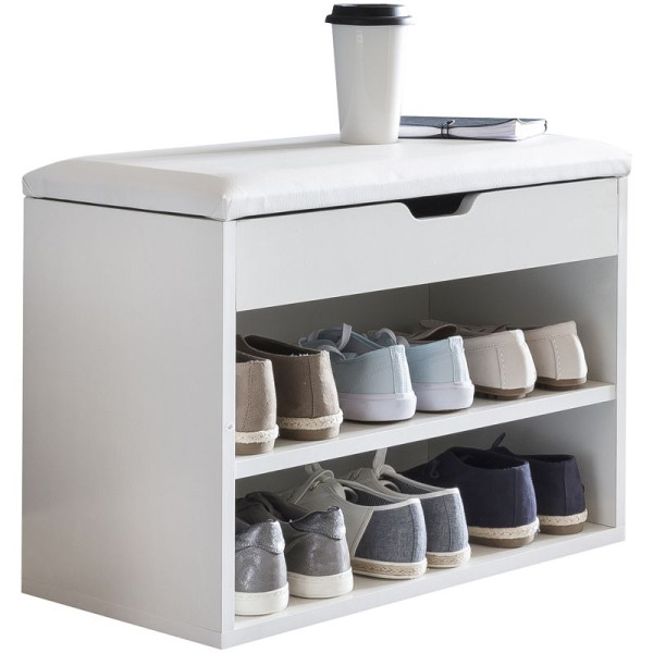 Wohnling Schuhbank SOFIA mit Sitzfläche Weiß Garderoben-Bank Holz 60 x 40 x 30 cm, WL5.261
