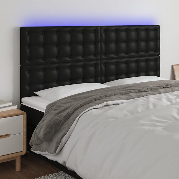 vidaXL LED Kopfteil Schwarz 200x5x118/128 cm Kunstleder, 3122532
