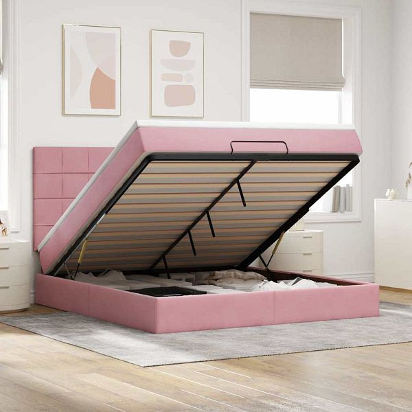 vidaXL Ottoman-Bett mit Matratzen & LEDs Rosa 160x200 cm Samt, 3314335