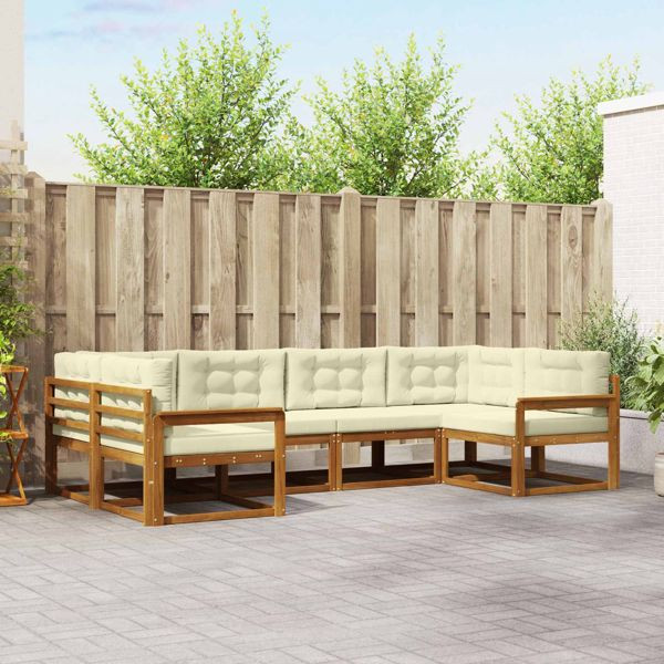 vidaXL Outdoor-Sofagarnitur mit Kissen 6-teilig Natur und Creme, 3368058