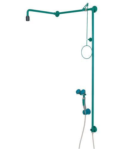 B-SAFETY Körperdusche mit Hand-Augendusche mit 2 Brauseköpfe, grün, Über-Tür-Montage BR 874085/75 l, 305310