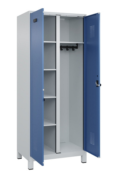 C+P Wäsche-/Garderobenspind Evolo PLUS, mit Füßen, 2 Abteile, 1950x800x500mm, 7, Frontfarbe RAL 5023 Fernblau, Drehriegel, 049610-22 S10008