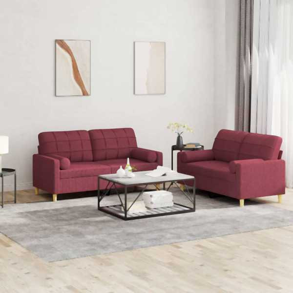 vidaXL 2-tlg. Sofagarnitur mit Kissen Weinrot Stoff, 3201296