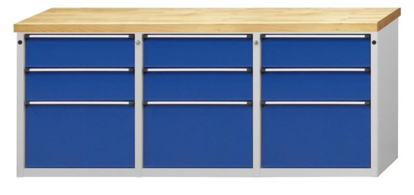 ANKE Werkbänke Beistellschrank 1895x650x890mm; Buche-Massiv-Platte 40mm; Links 3Schubladen Mitte 3Schubladen Rechts 3Schubladen, 600.246