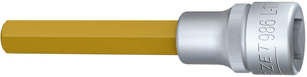 Hazet Schraubendreher-Steckschlüsseleinsatz, Vierkant hohl 12,5 mm, Innen-Sechskant Profil, 11 mm, Lange Ausführung Mit Rändelung, 986L-11