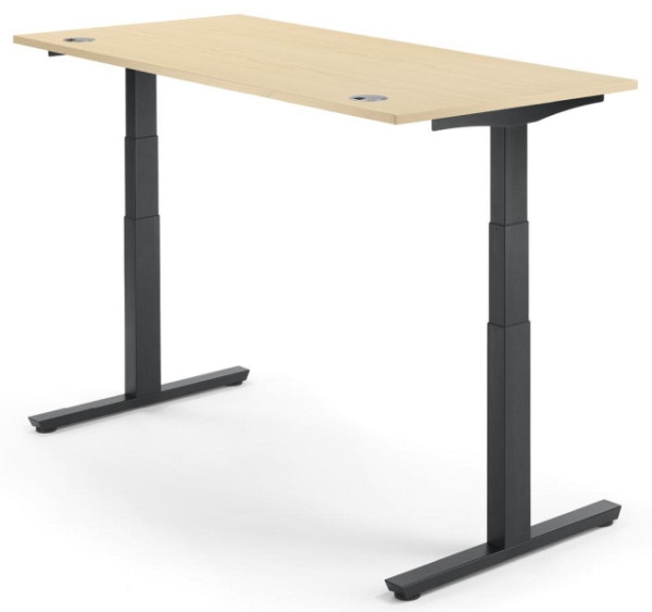 Deskin Sitz-/ Stehschreibtisch MULTI M pro, Ahorndekor, B 2000 x T 800 x H 650 - 1250 mm, T-Fuß-Stahlgestell in Schwarz RAL 9005, 288753
