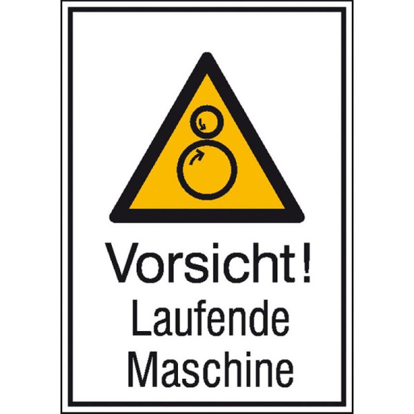 Stein HGS Kombischild mit Warnzeichen und Zusatztext, Vorsicht! Laufende Maschine, 131 x 185 mm / Folie, selbstklebend, 21.0766