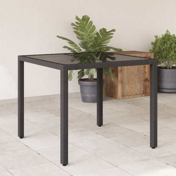 vidaXL Gartentisch mit Glasplatte Schwarz 90x90x75 cm Poly Rattan, UV-beständig, 365525