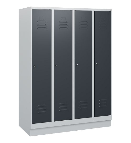 C+P Umkleidespind Classic PLUS, Sockel, 4 Abteile, 1630x1200x500mm, 7035/7016, Zylinderschlösser, 0800205-40 S10023