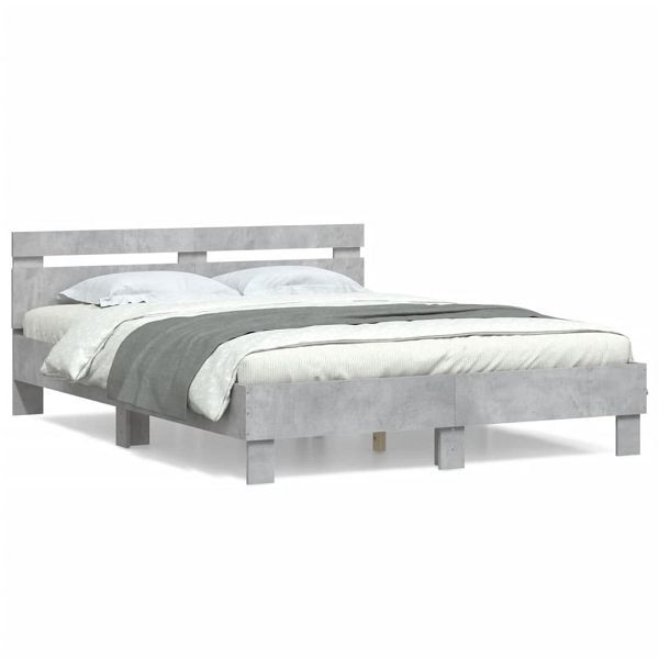 vidaXL Bettgestell mit Kopfteil Betongrau 150x200 cm Holzwerkstoff, 3207416