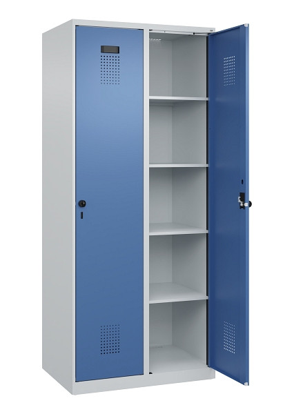 C+P Wäsche-Spind Evolo PLUS, 2 Abteile, 1850x800x500mm, 7035/5023, Verschluss Drehriegel, Ablageböden 8, 049000-22B S10008
