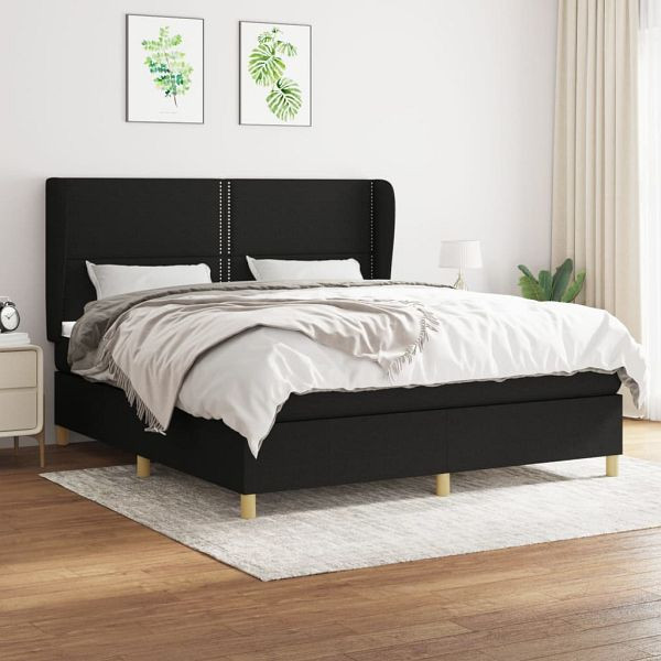 vidaXL Boxspringbett mit Matratze Schwarz 180x200 cm Stoff, 3128463