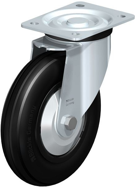 Blickle L-VWPP 200R-FA Stahlblech-Lenkrolle, mittelschwere Ausführung, mit Anschraubplatte, Weichgummi, Schwarz, 849965