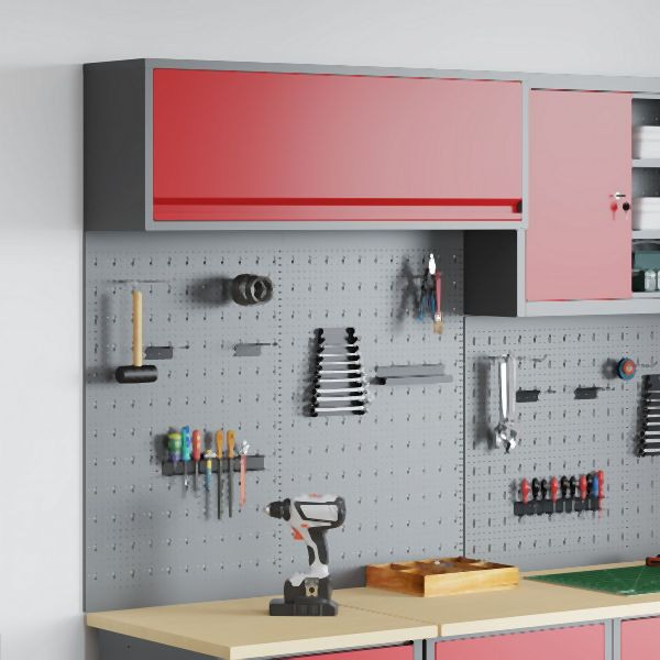 vidaXL 3-teiliger Werkzeugschrank und Wandmontage-Set in Rot aus Metall, 3321411