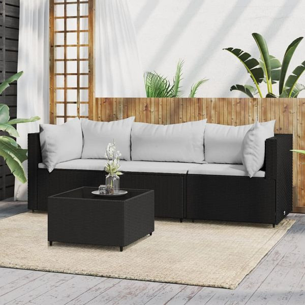 vidaXL 4-teilig Garten-Lounge-Set mit Kissen Schwarz Poly Rattan, 319735