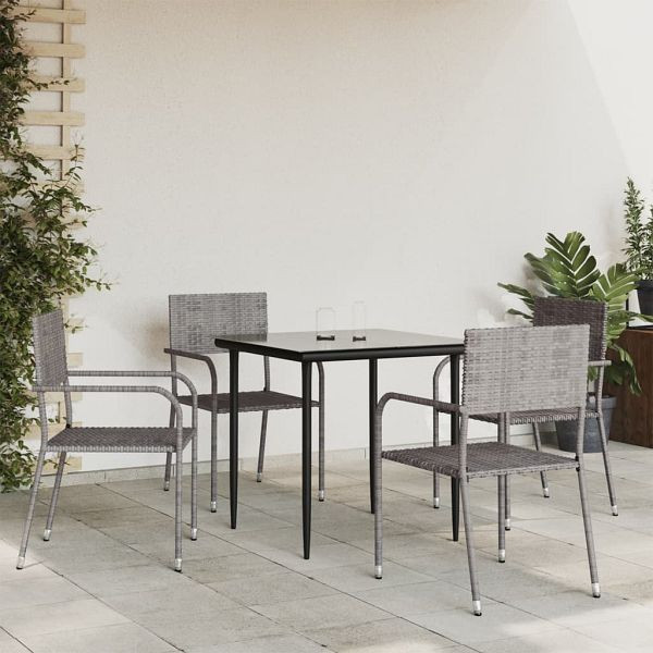 vidaXL 5-teilig Garten-Essgruppe Grau und Schwarz Poly Rattan und Stahl, 3203289