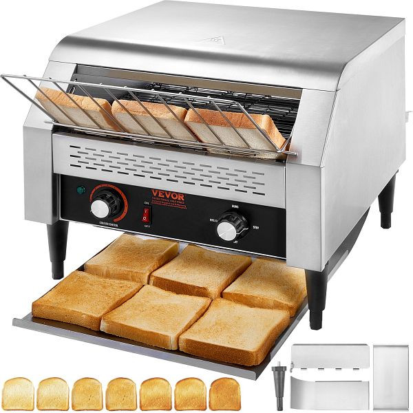 VEVOR Durchlauf-Toaster 1770 W, Drei multifunktionale Betriebsarten 450 Scheiben pro Stunde, Kommerziell Edelstahl Restaurants, LSKMBJ450PMXDHB67V2