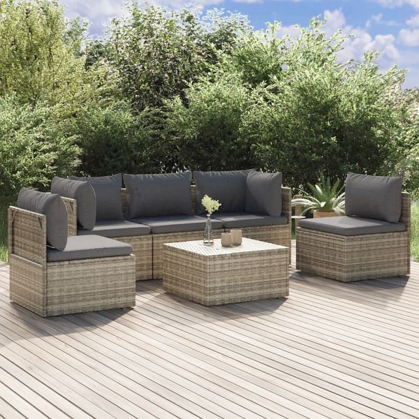 vidaXL 6-teilig Garten-Lounge-Set mit Kissen Grau Poly Rattan, 3157374