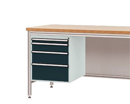 Manuflex Gehäuse-Unterbau für ALU-Arbeitstische, Nutzhöhe 500 mm mit 4 Schubfächern, für Tischtiefe 600 mm, Anthrazit, ZB4775.7016