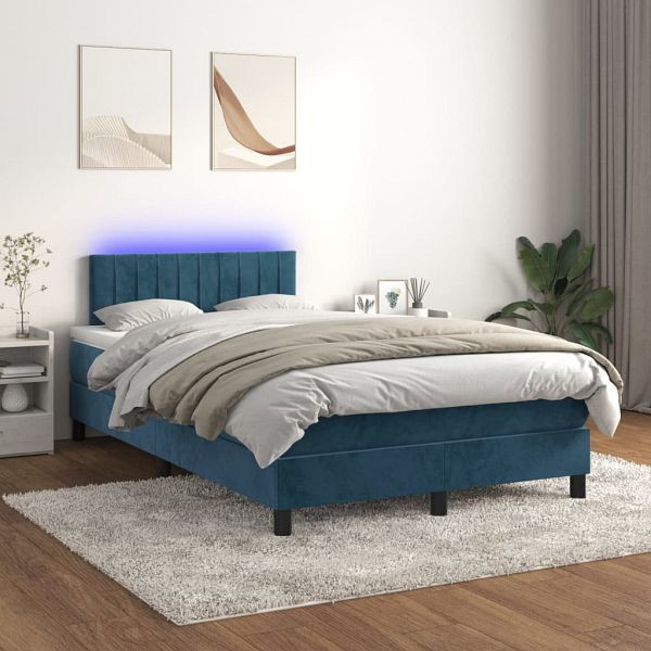 vidaXL Boxspringbett mit Matratze & LED Dunkelblau 120x200 cm Samt, 3134517