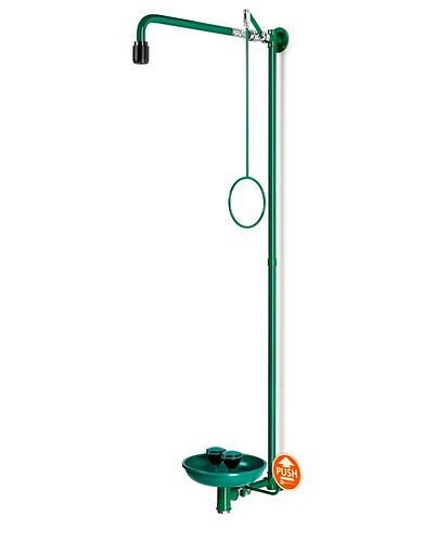 B-SAFETY Körperdusche mit Augendusche mit Auffangbecken, grün, Wandmontage, BR 867085/75 l, 305274
