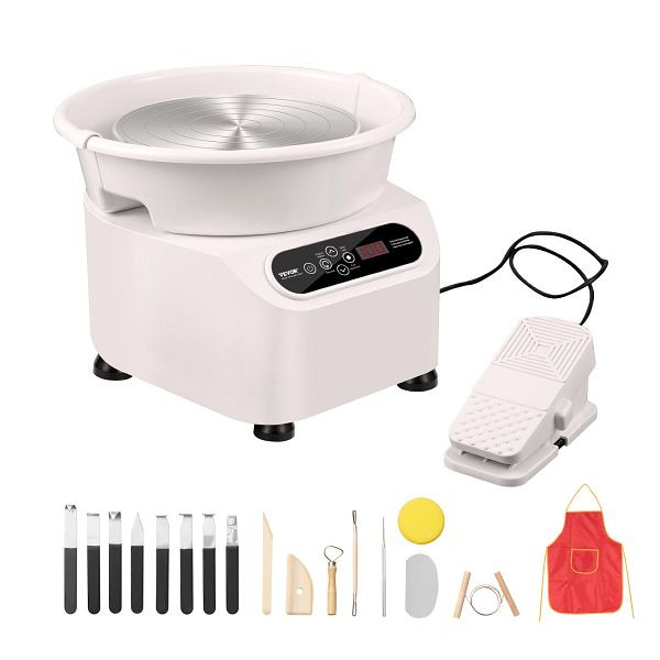 VEVOR Töpferscheibe Keramik Rad Maschine Pedal Touchscreen 450W 28cm Weiß, ZQLPJXS11YC4I5H6PV2